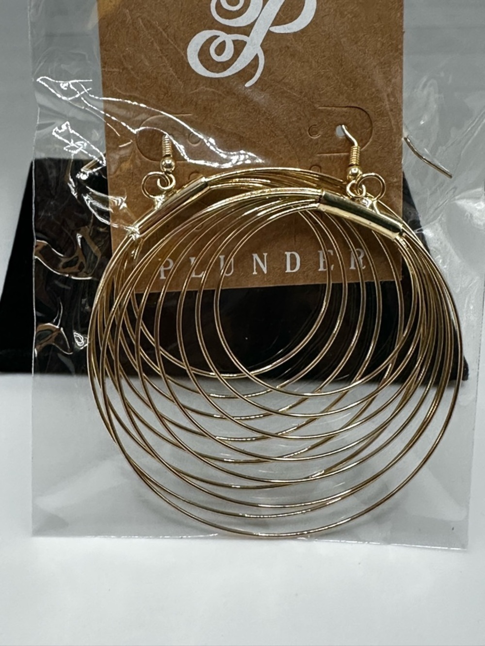 PLUNDER Large Goldtone Spiral Round Casual Lightweight Dangling Earrings
